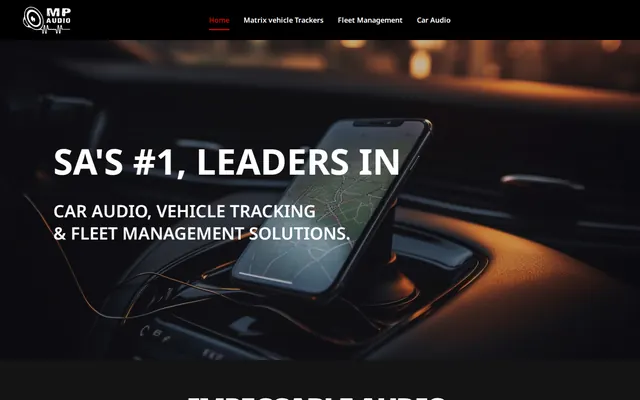 MP Audio homepage with car audio, vehicle tracking and fleet management navigation