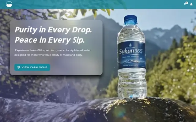 Archived Sukun365 website screenshot from UltiMedia’s existing portfolio, showing bottled water imagery